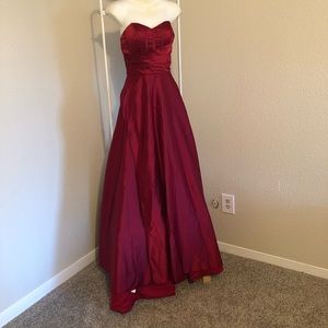 Beautiful Burgundy red ball gown slit front
